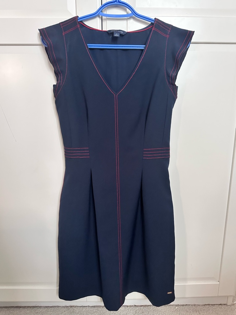 Tommy Hilfiger Navy Cap-Sleeve Dress with Red Contrast Stitching
